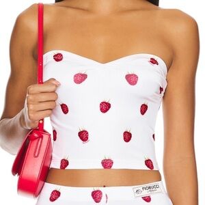 Revolve Fiorucci Milano White and Red Strawberry Raspberry Print Bustier Top NWT